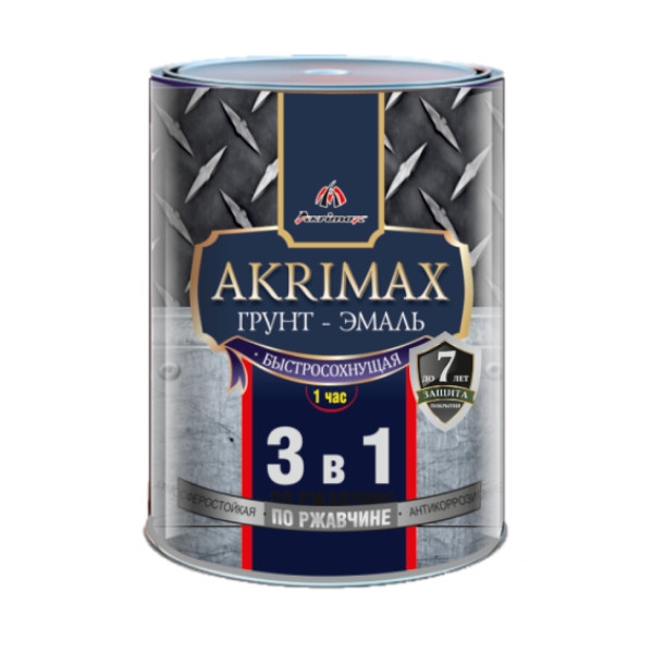 Грунт эмаль по ржавчине 3в1 графит 1,7кг матовая б/с 1ч Akrimax Premium