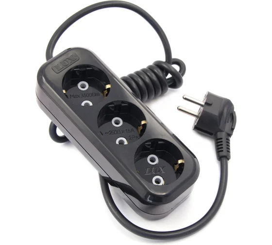 Удлинитель  5м 3 гн с з/к 16А 250В черный Lux