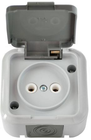 Розетка откр.установки 1-мест с/з с крышкой IP54 белая Пралеска-Аква
