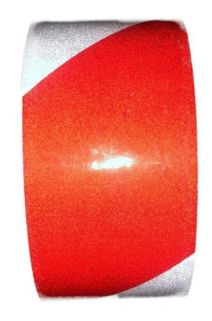 Лента сигнальная 50ммх100м красно-белая светоотражающая